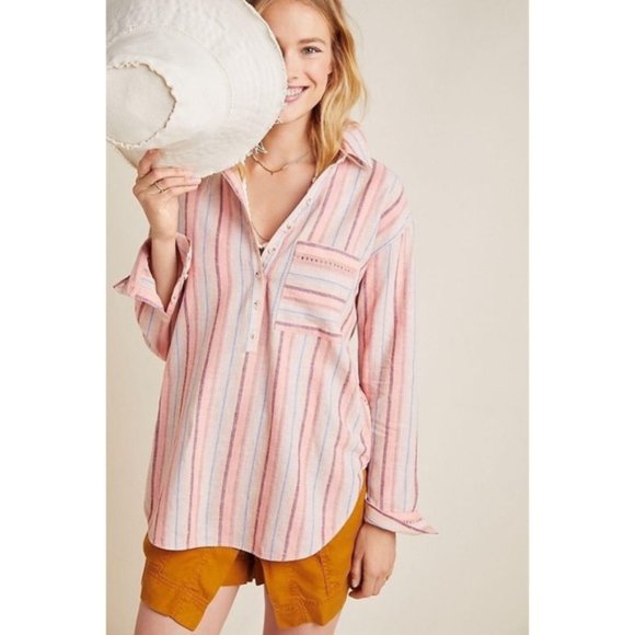 Anthropologie Tops - Anthropologie Maeve Lida Beachy Linen Striped Tunic Top